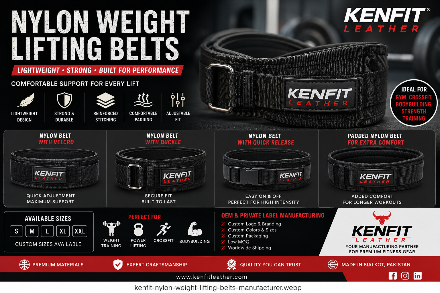 Nylon, Neoprene, Textile and reinforced webbing Weight Lifting Belts | Lightweight Gym Belts for Strength Training by Kenfit Leather